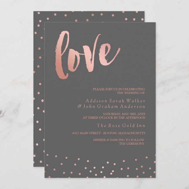 Love | Rose Gold & Grey | Wedding Invitation (Front/Back)