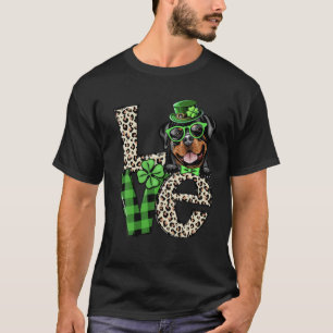 Love Rottweiler Shamrock Leopard Plaid St Patrick' T-Shirt