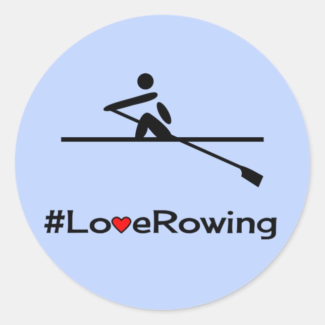 Love rowing caption blue classic round sticker (Front)