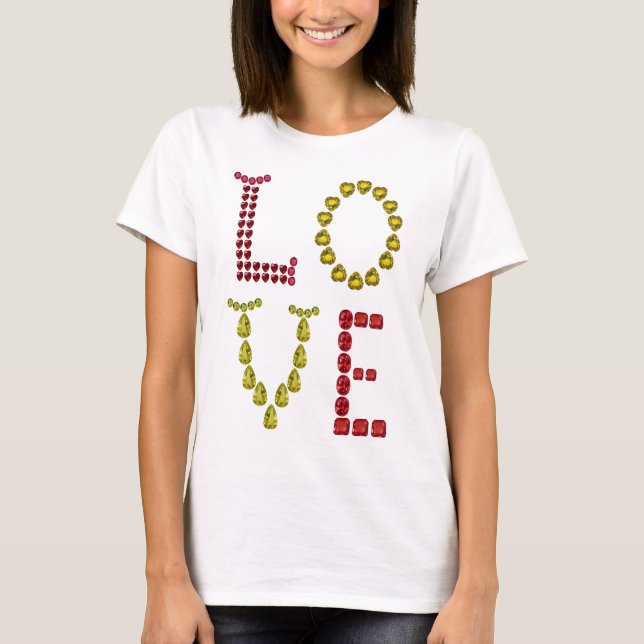 Love – Ruby and Yellow Citrine Gemstone Lettering T-Shirt (Front)