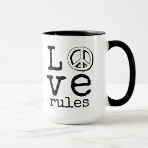 Love Rules, Peace Sign, Coffee Mug