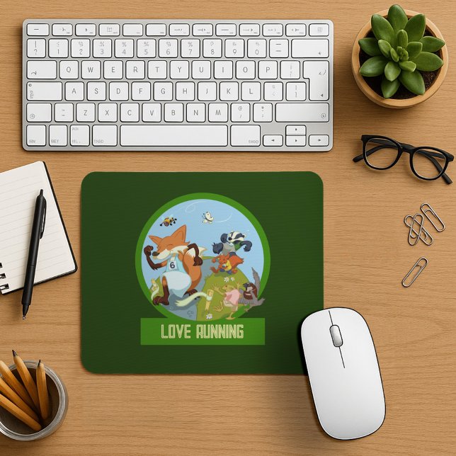 Love Running Funny Woodland Animal Race Cartoon Mouse Pad (Creator Uploaded)