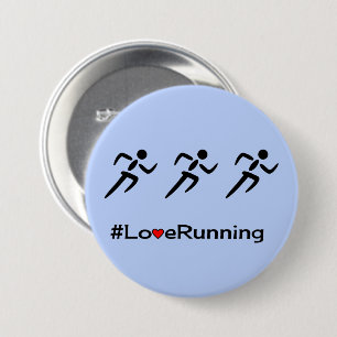 Love running hashtag slogan blue 7.5 cm round badge