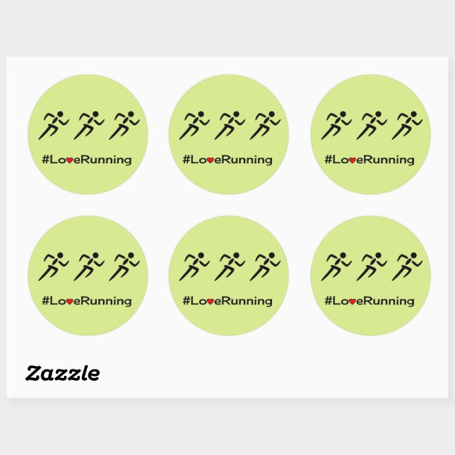 Love running hashtag slogan green classic round sticker (Sheet)
