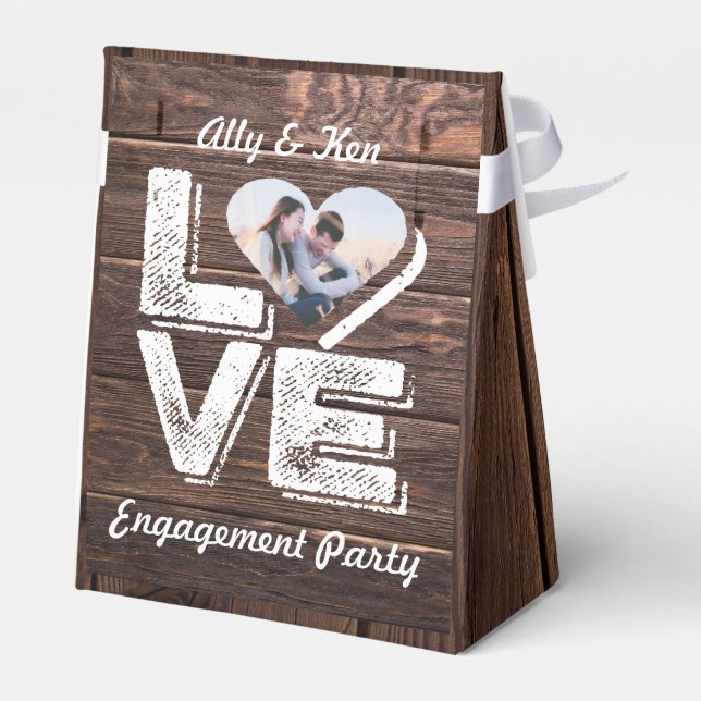 Love Rustic Woodland Photo Heart Frame Monogram Favour Box (Back Side)