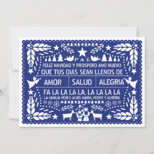 Love, salud, cheeked blue Christmas paper Holiday Card