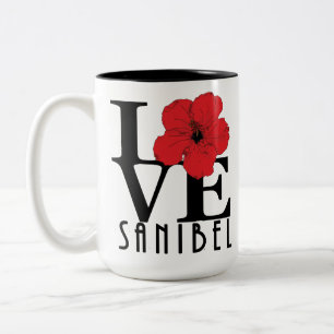 LOVE Sanibel 15oz Red Hibiscus Two-Tone Coffee Mug
