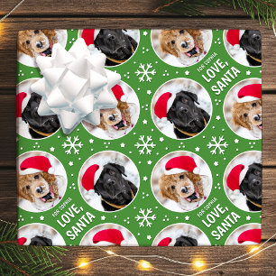 Love Santa Custom Name 4 Photo Green Christmas Wrapping Paper