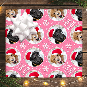 Love Santa Custom Name 4 Photo Pink Christmas Wrapping Paper