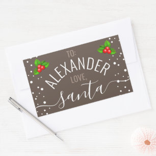 "Love, Santa" Custom Name Taupe Holiday Rectangular Sticker