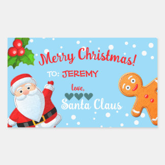 Love, Santa & Gingerbread Custom Blue Christmas Rectangular Sticker