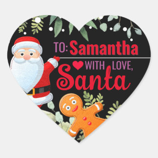 Love, Santa Gingerbread Custom Christmas Black Heart Sticker