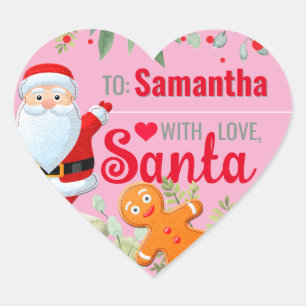 "Love, Santa" Gingerbread Custom Christmas Pink Heart Sticker