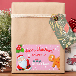 Love, Santa & Gingerbread Custom Pink Christmas Rectangular Sticker