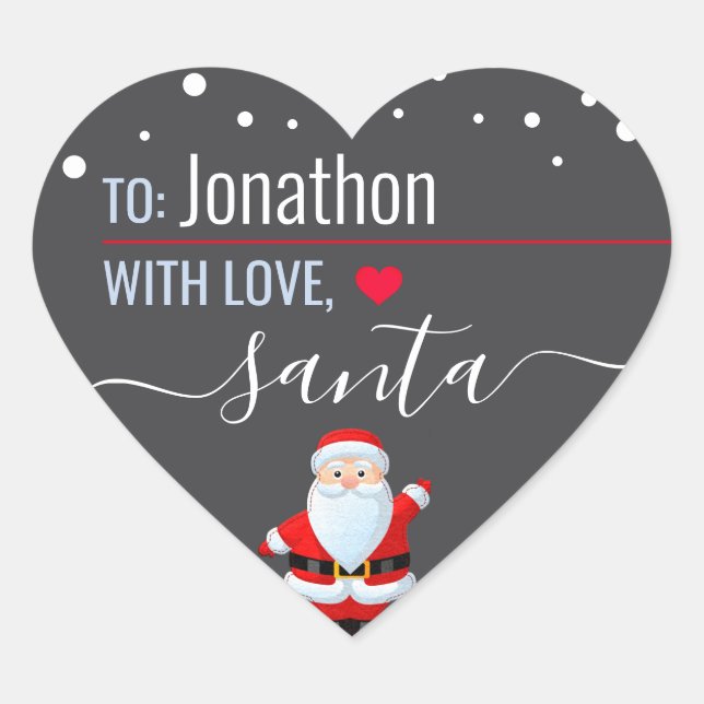 "Love, Santa" Grey Customised Christmas Gift Heart Sticker (Front)
