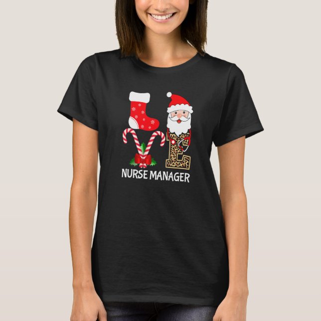 Love Santa Hat Stethoscope Nurse Manager Leopard C T-Shirt (Front)