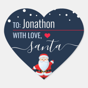 "Love, Santa" Navy Blue Customised Christmas Gift Heart Sticker