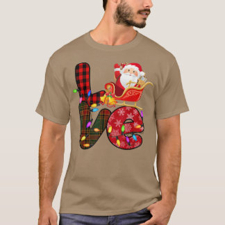 Love Santa Xmas Lights Red Buffalo Plaid Snowing C T-Shirt