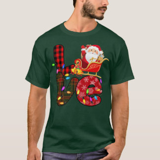 Love Santa Xmas Lights Red Buffalo Plaid Snowing C T-Shirt