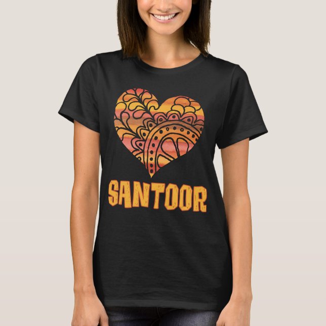 Love Santoor Orange Mandala Heart Indian Music T-Shirt (Front)