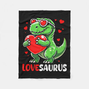 Love Saurus Cute T-rex Sungles Hearts Valentine's Fleece Blanket