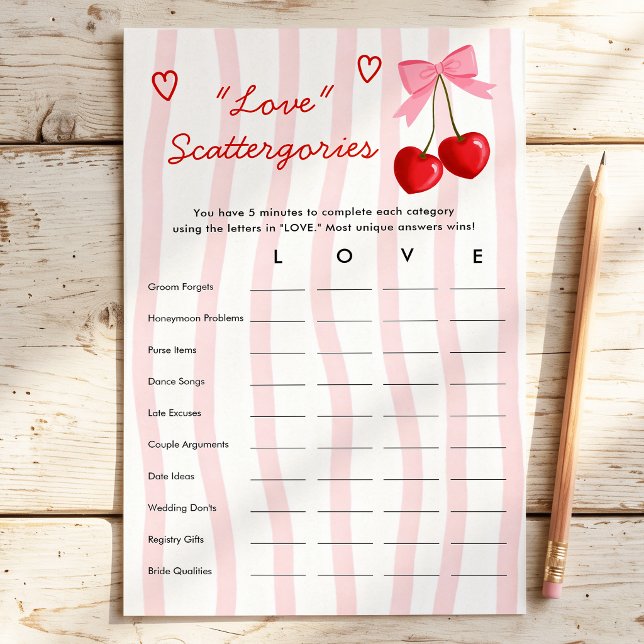 Love Scattegories Cherry Bow Bridal Shower Game (Creator Uploaded)