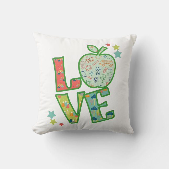 Love School Apple, Drawn Back to School Cushion (Front)