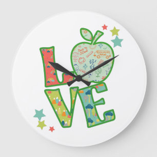 Love School Apple, Drawn Back to School Large Clock