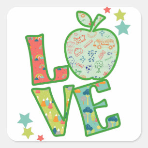 Love School Apple, Drawn Back to School Square Sticker