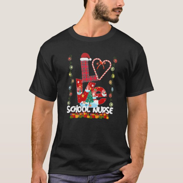 Love School Nurse Santa Hat Candy Xmas Pajama T-Shirt (Front)