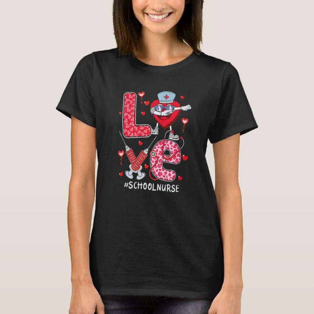 love School Nurse stethoscope Valentine Day dabbin T-Shirt (Front)