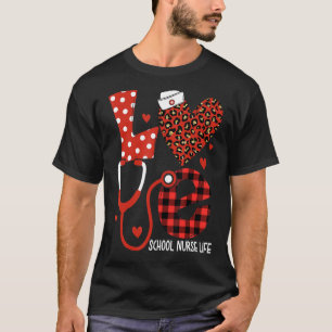 Love School Nurselife Valentine Nurse Leopard Plai T-Shirt
