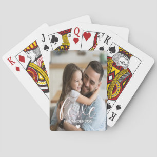 Love script and Family Photo Modern stylish  Playing Cards