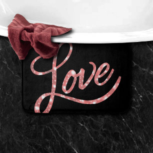Love Script Black and Pink Glitter Stars Sparkle Bath Mat