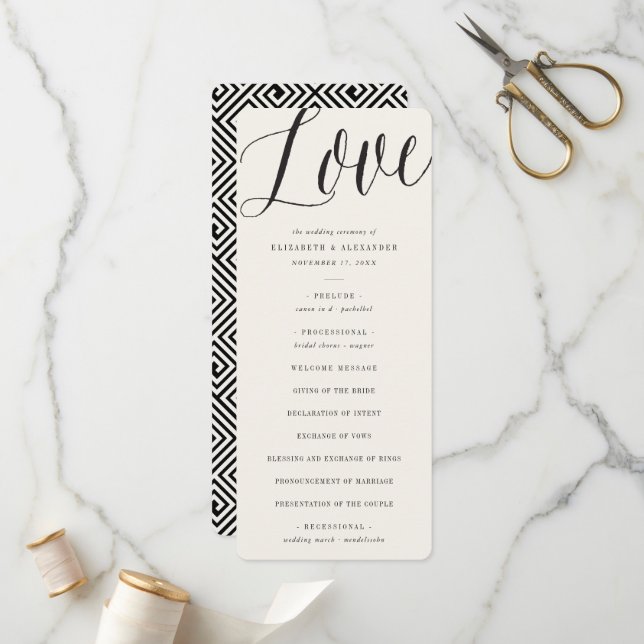 Love Script Calligraphy Geometric Classic Wedding Programme (Front/Back In Situ)