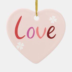 Love Script Design Pinks Reds & White Ceramic Tree Decoration