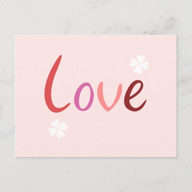 Love Script Design Pinks Reds & White Postcard (Front)
