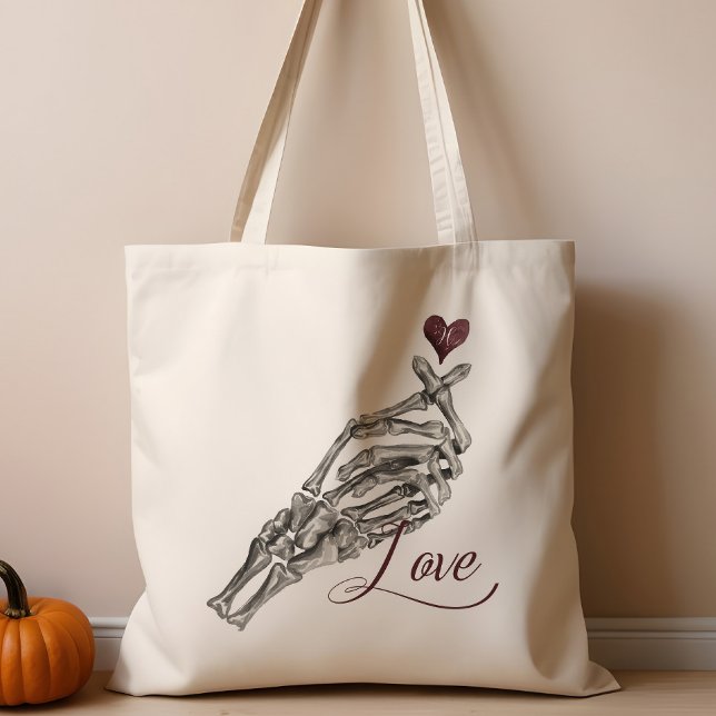 Love Script Gothic Skeleton Heart Hand Monogram Tote Bag (Creator Uploaded)