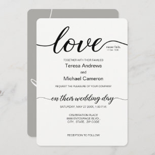 Love Script Grey Minimalist Christian Wedding Invitation