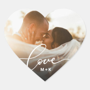 Love Script Heart Newlywed Custom Photo Heart Sticker