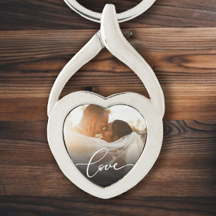 Love Script Heart Newlywed Custom Photo Key Ring