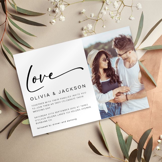 Love Script Modern Minimalist Photo Wedding Invitation (Creator Uploaded)