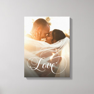 Love Script Newlywed Custom Photo Canvas Print