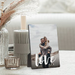Love Script Overlay Personalised Couples Photo Plaque<br><div class="desc">Create a sweet keepsake of your wedding,  honeymoon or special moment with this photo plaque that's perfect for couples. Add a favourite vertical photo,  with "love" overlaid in casual brush script hand lettering,  and your initials beneath.</div>