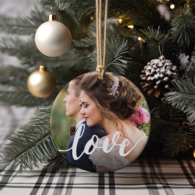 Love Script Overlay Photo Ceramic Tree Decoration (Creator Uploaded)