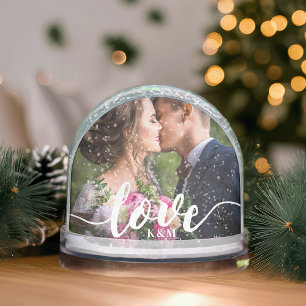 Love Script Overlay Photo & Monogram Snowglobe
