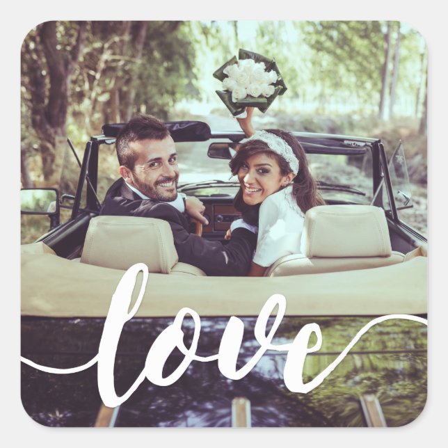 Love Script Overlay Photo Square Sticker (Front)