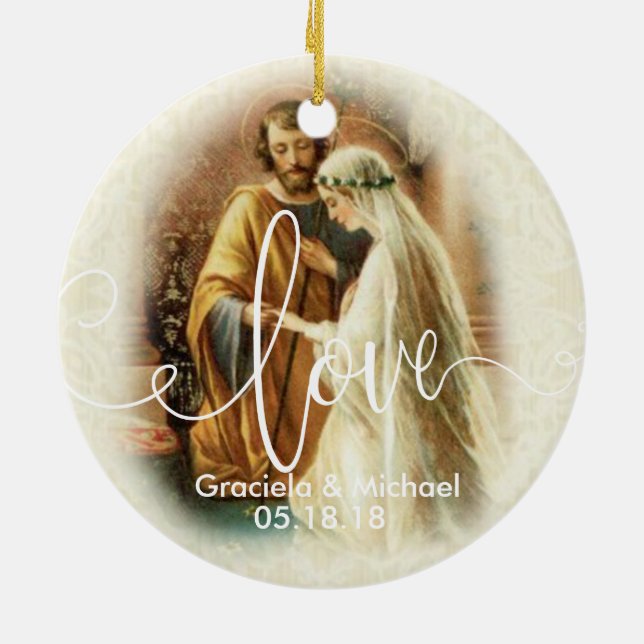Love Script Overlay | Wedding Bride Groom Ceramic Tree Decoration (Back)