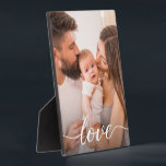 Love Script Personalised Family Photo Plaque<br><div class="desc">Using a beautiful and modern script for the word "Love",  this family love photo can be easily personalised with your own favourite family photo. An elegant photo plaque easel to be cherished and displayed,  a modern photo frame option.</div>