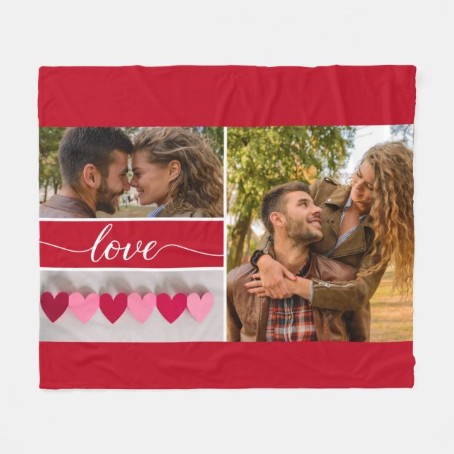 "Love" Script Personalised Photo Collage Fleece Bl Blanket (Front (Horizontal))